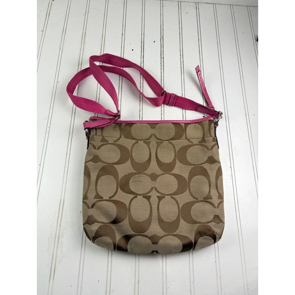 Coach Vintage Y2K Signature Stripe Swingpack Pink Monogram Canvas Crossbody Bag